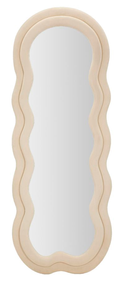 Specchio Murale Elegante Miki in Velluto Crema 60x4x160 cm