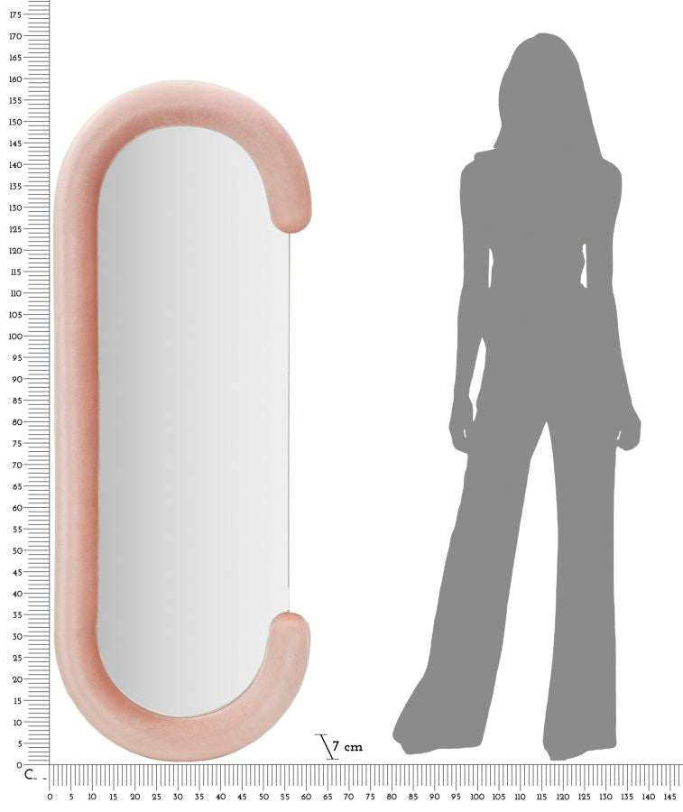 Specchio da parete Chantal in velluto rosa cm 60x7x160