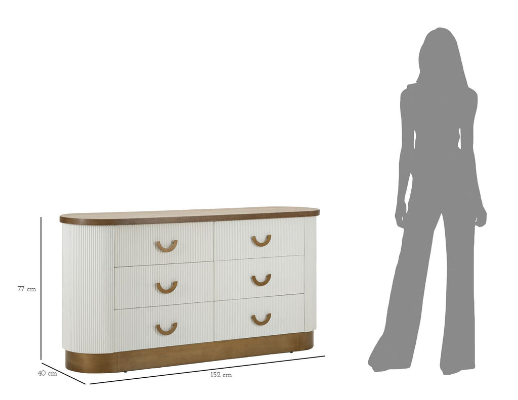 Comò moderno Tolosa 152x40x77 cm con 6 cassetti eleganti