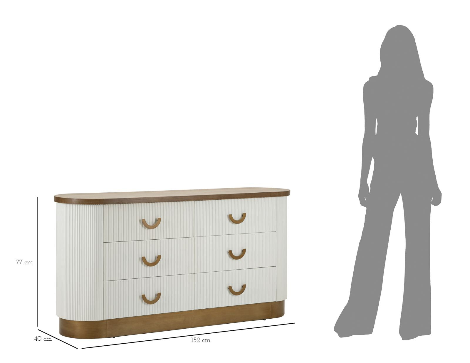 Comò moderno Tolosa 152x40x77 cm con 6 cassetti eleganti