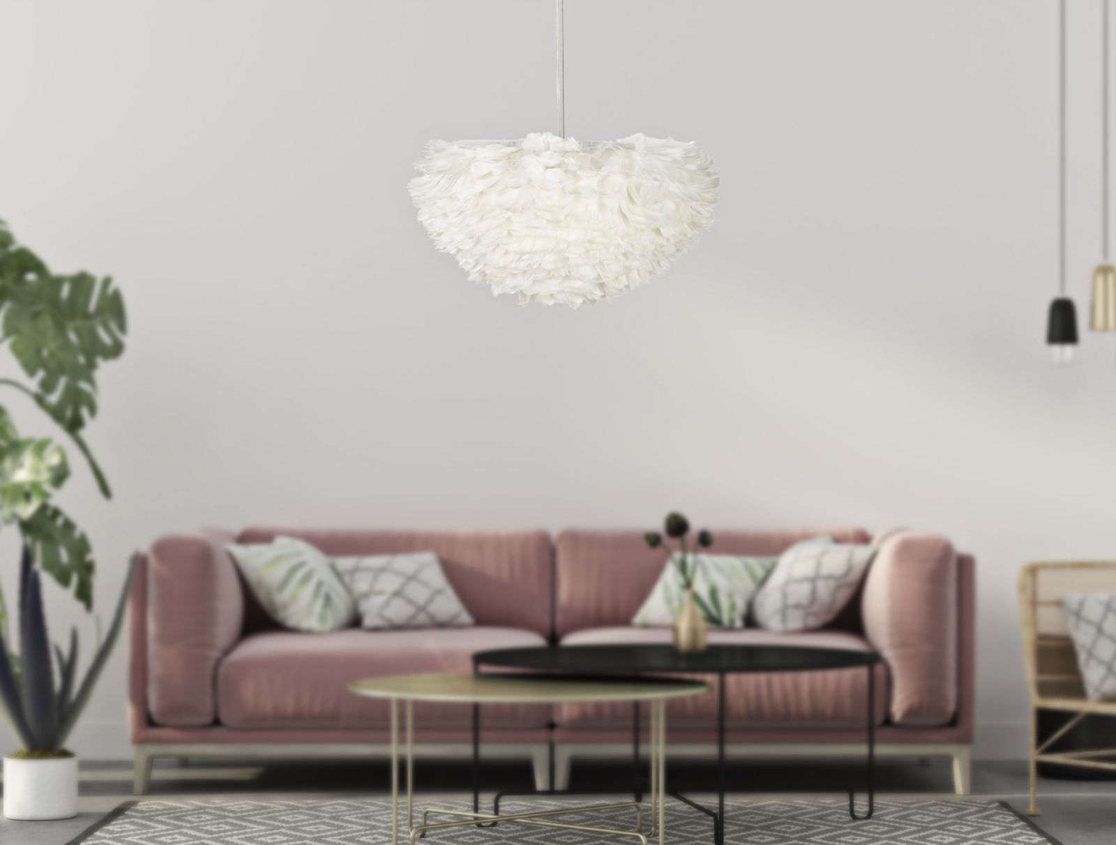 Lampadario in Piume Elegante Ø 60 cm - Altezza Regolabile fino a 110 cm