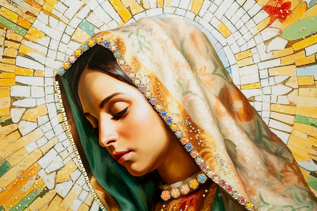 Dipinto Su Tela Laccato Madonna -A- Con Cornice 72X102