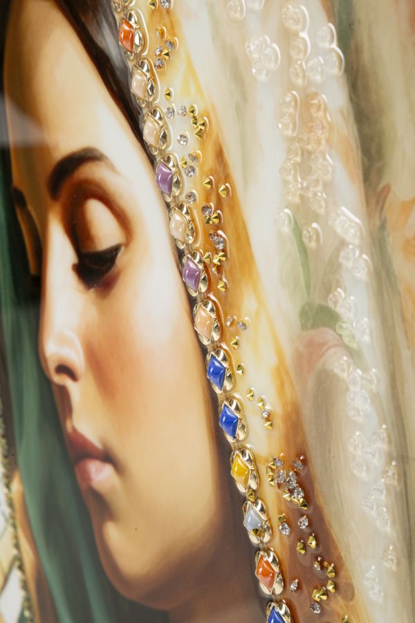 Dipinto Su Tela Laccato Madonna -A- Con Cornice 72X102