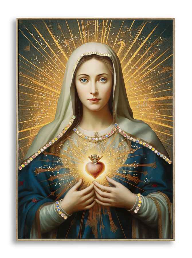 Dipinto Su Tela Laccato Madonna -B- Con Cornice 72X4X102