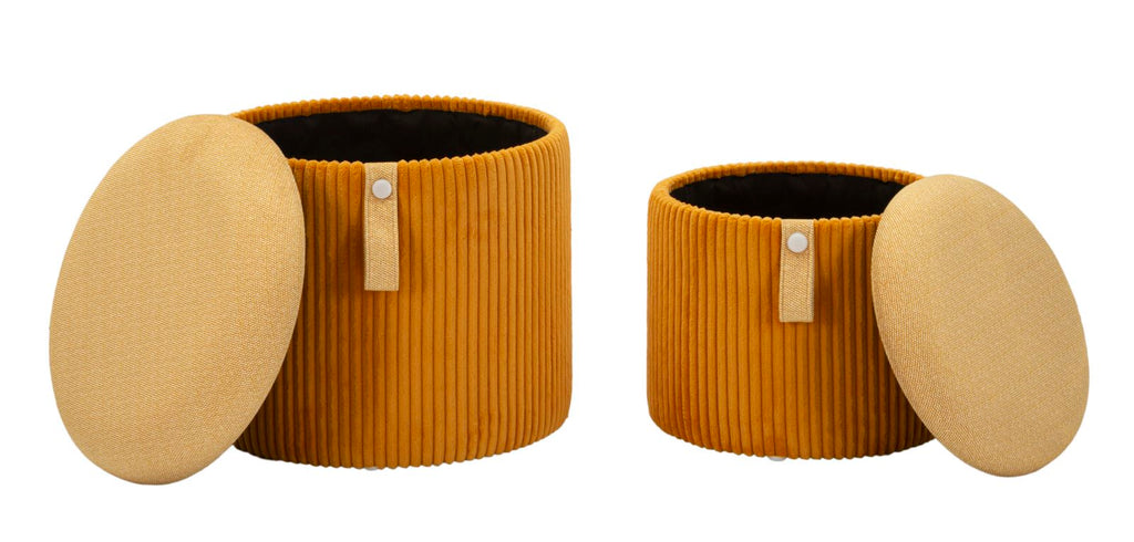 Puff C/Contenitore Bolzano Senape Set 2 Pz Ø 38X38-32X28