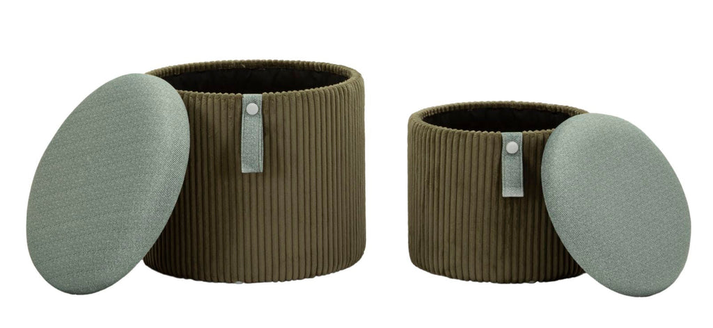 Puff C/Contenitore Bolzano Verde Set 2 Pz Ø 38X38-32X28