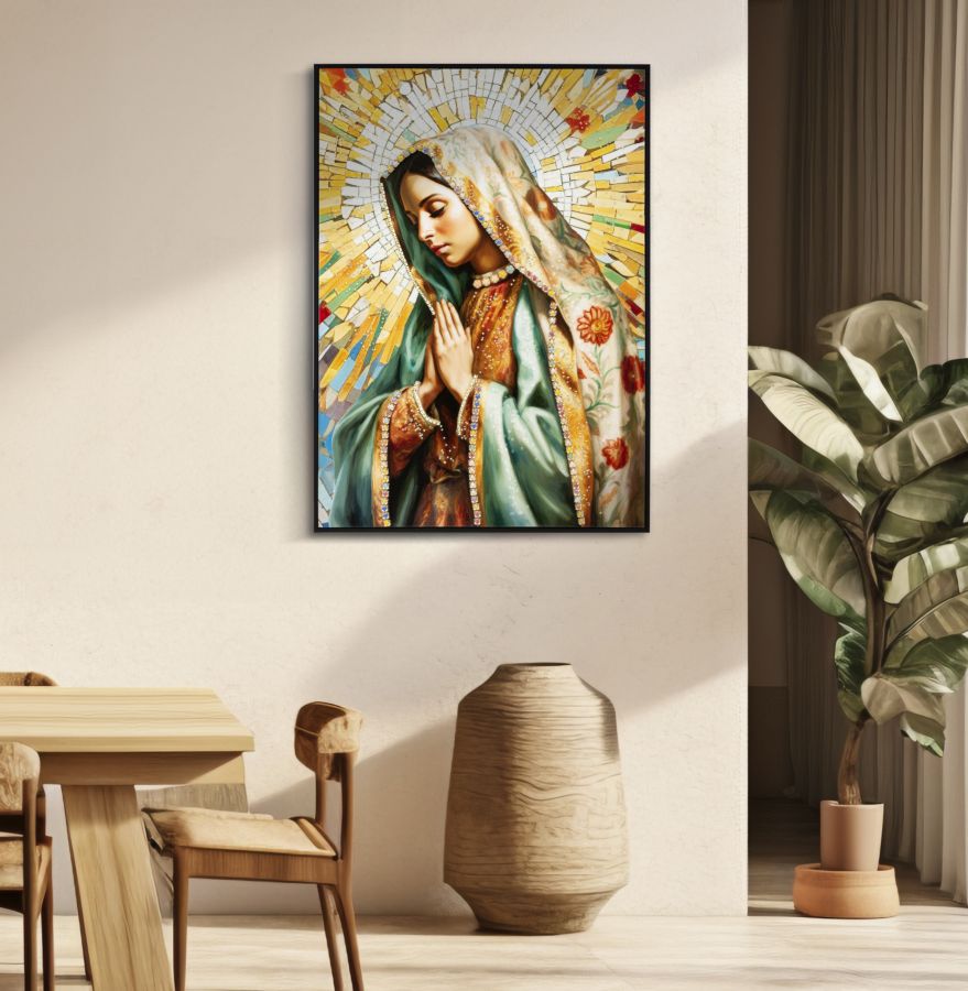 Dipinto Su Tela Laccato Madonna -A- Con Cornice 72X102
