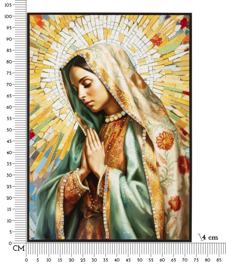 Dipinto Su Tela Laccato Madonna -A- Con Cornice 72X102