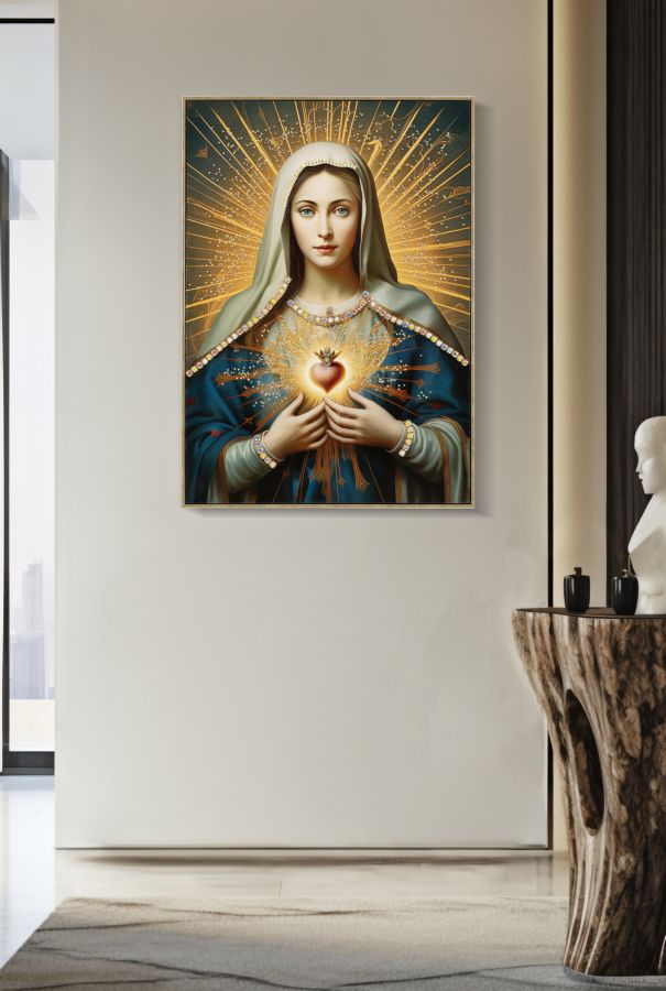 Dipinto Su Tela Laccato Madonna -B- Con Cornice 72X4X102