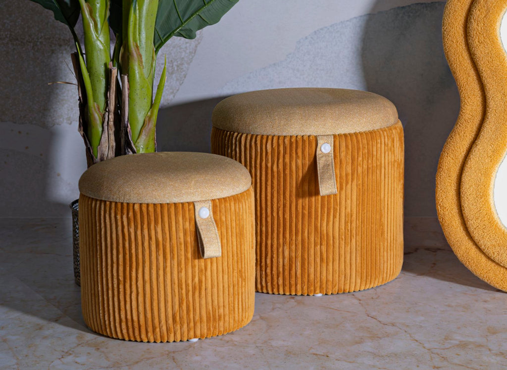 Puff C/Contenitore Bolzano Senape Set 2 Pz Ø 38X38-32X28