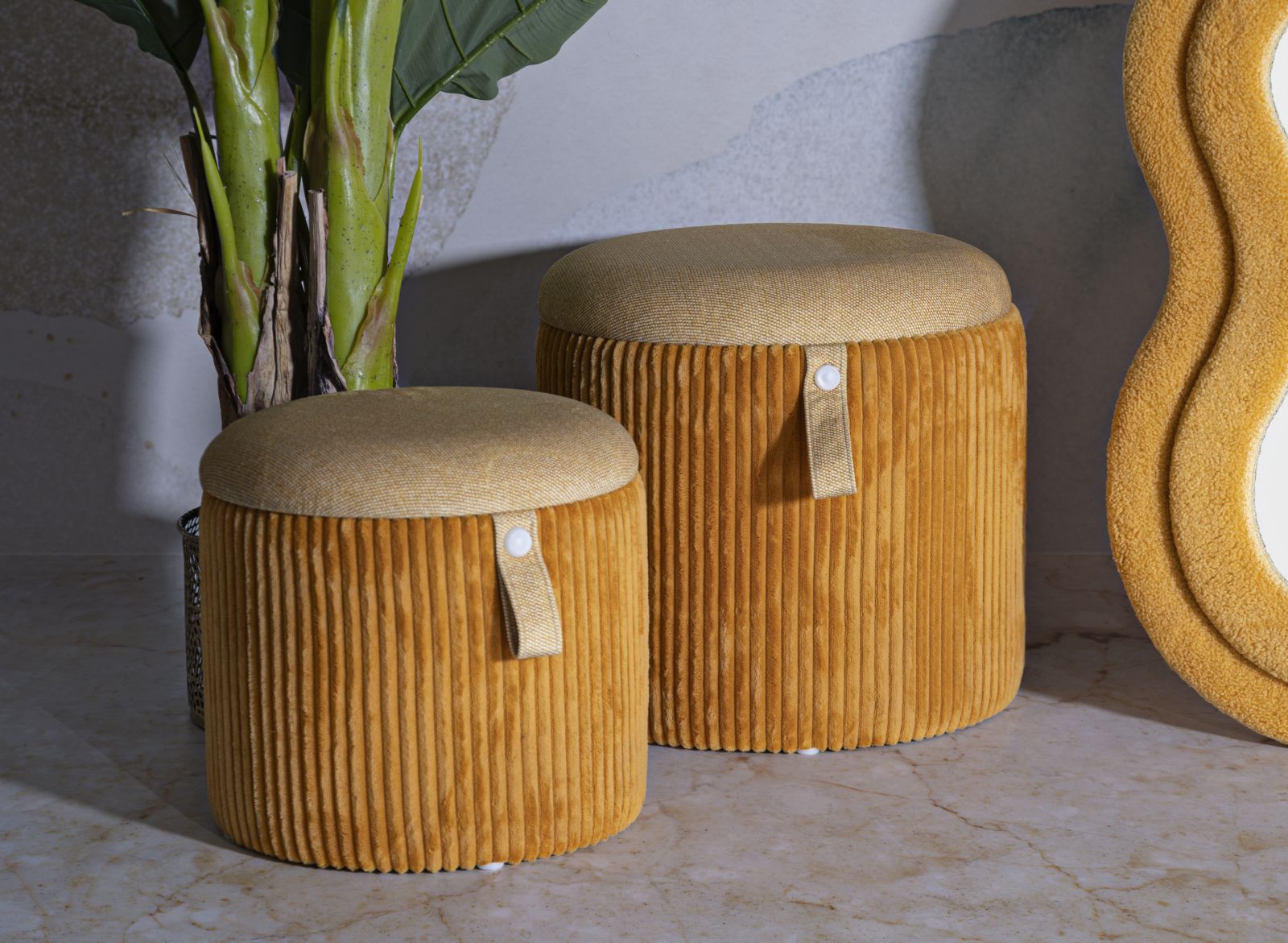 Puff C/Contenitore Bolzano Senape Set 2 Pz Ø 38X38-32X28