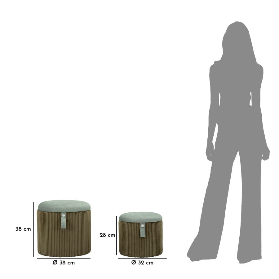 Puff C/Contenitore Bolzano Verde Set 2 Pz Ø 38X38-32X28