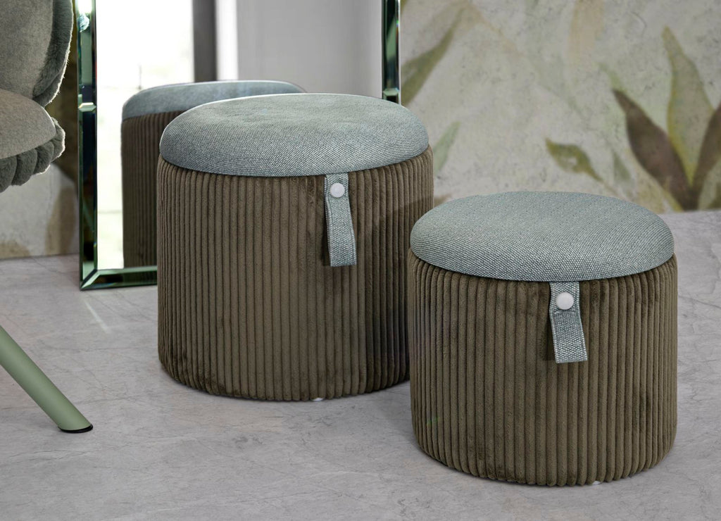 Puff C/Contenitore Bolzano Verde Set 2 Pz Ø 38X38-32X28