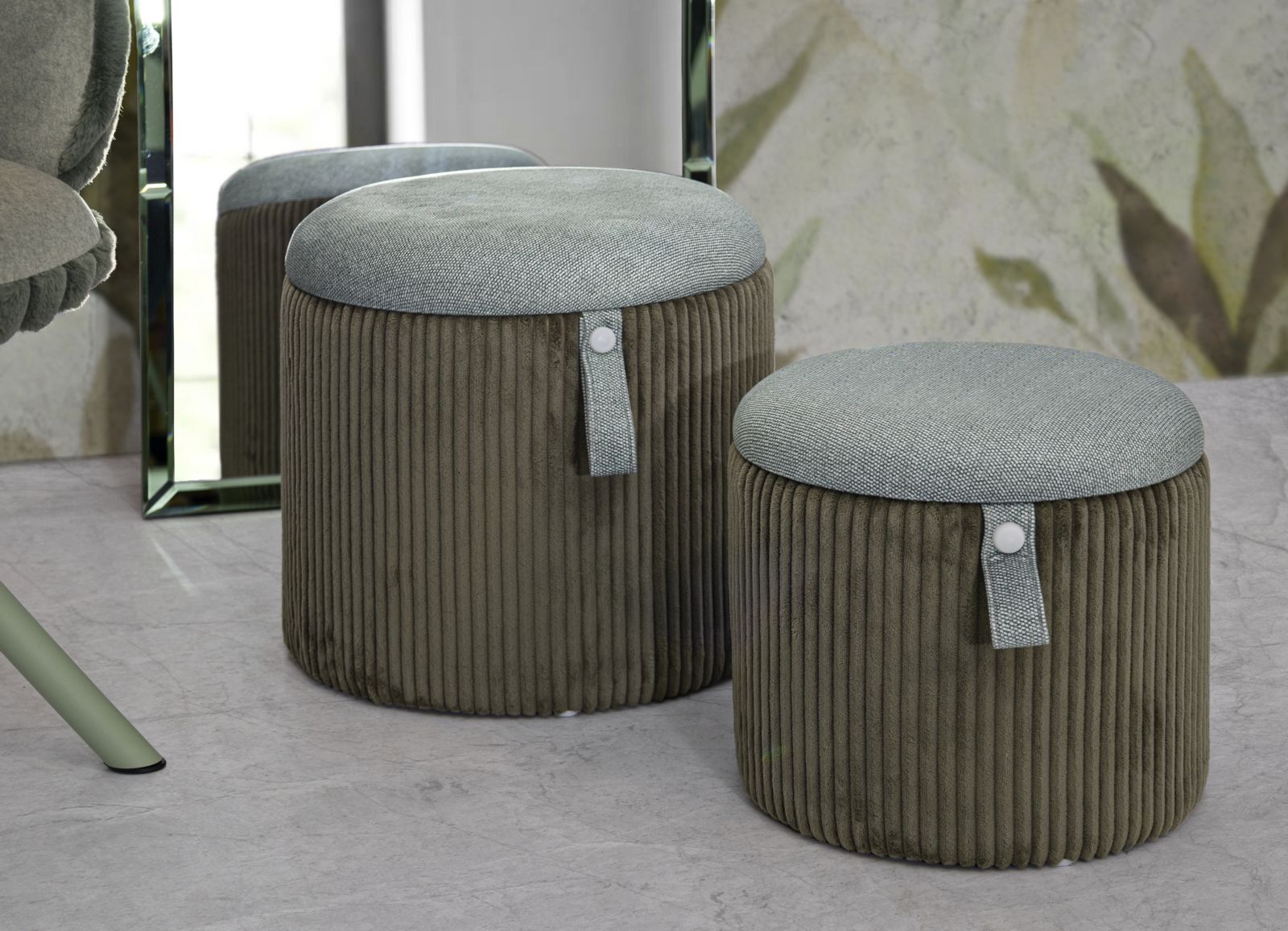 Puff C/Contenitore Bolzano Verde Set 2 Pz Ø 38X38-32X28