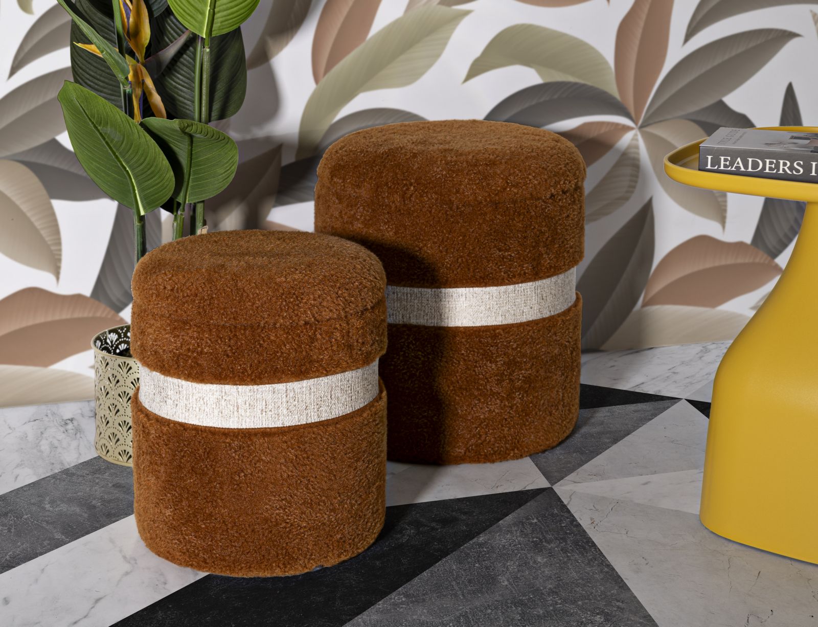 Puff C/Contenitore Saint-Moritz Marrone Set 2 Pz Ø 40X47