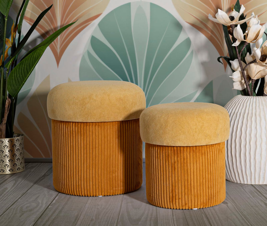Puff C/Contenitore Aspen Senape Set 2 Pz Ø 42X44-35X37