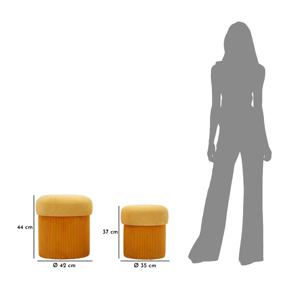 Puff C/Contenitore Aspen Senape Set 2 Pz Ø 42X44-35X37