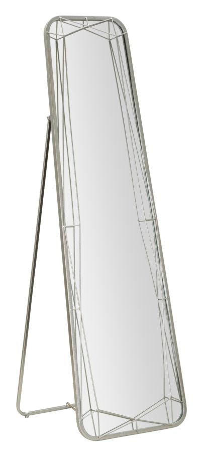 Specchio Da Pavimento In Metallo Argentato Con Linee Sottili E Geometriche Dimensioni 43x150 Cm
