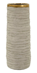 Vaso Cilindrico In Ceramica Colore Lime Con Ampia Apertura Interno Dorato Luminoso Alto 40 Cm