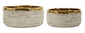Coppia Cachepot Lima Bassi In Ceramica Con Texture Naturale E Dettagli Dorati 22,5 E 18 Cm Altezza 10,5 E 8,5 Cm