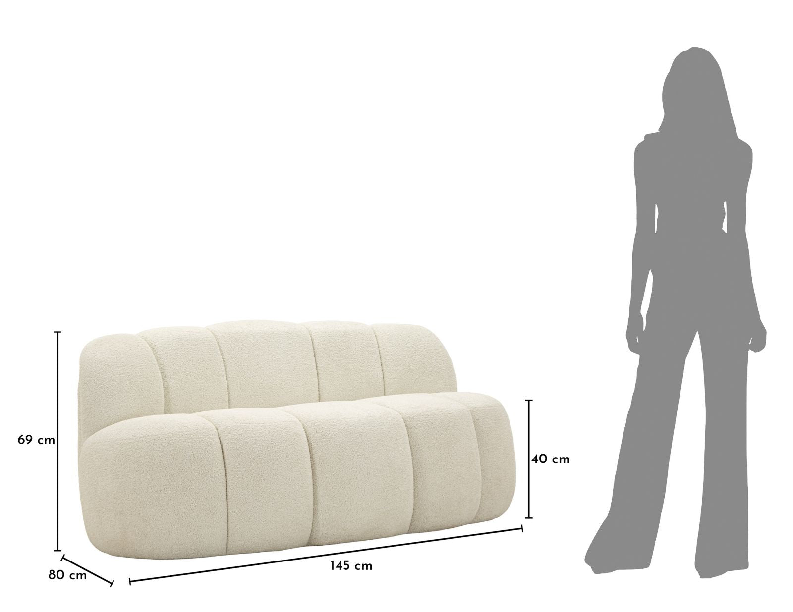Divanetto Ball Bianco In Plywood Con Spugna E Poliestere 145x80x69 Cm Design Scultoreo Glamour
