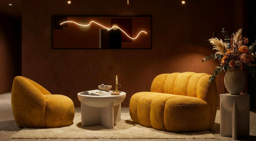 Poltrona Ginevra Senape Bouclé Con Struttura In Plywood Imbottitura In Schiuma E Poliestere 81x78x64 Cm