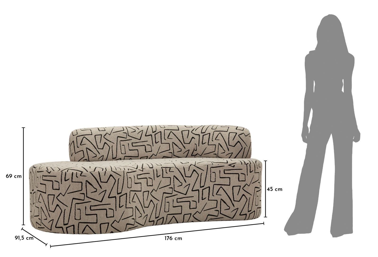 Divanetto Nairobi Cm 176 X 91,5 X 69 In Legno Compensato Spugna E Poliestere Per Salotto Moderno