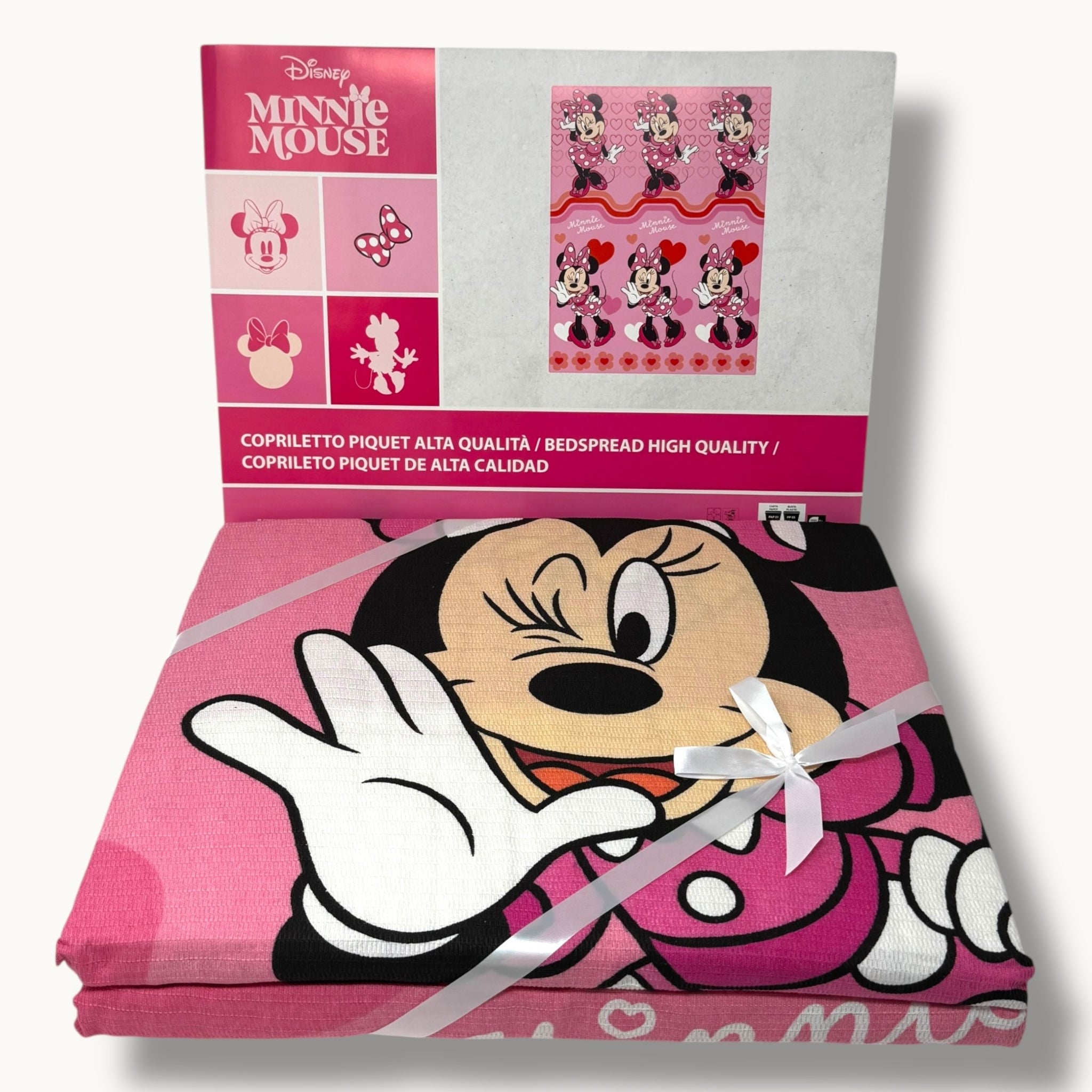Disney Home  Copriletto Piquet 1 Posto In Puro Cotone Con Stampa Minnie Mouse Disney Art. Je12906