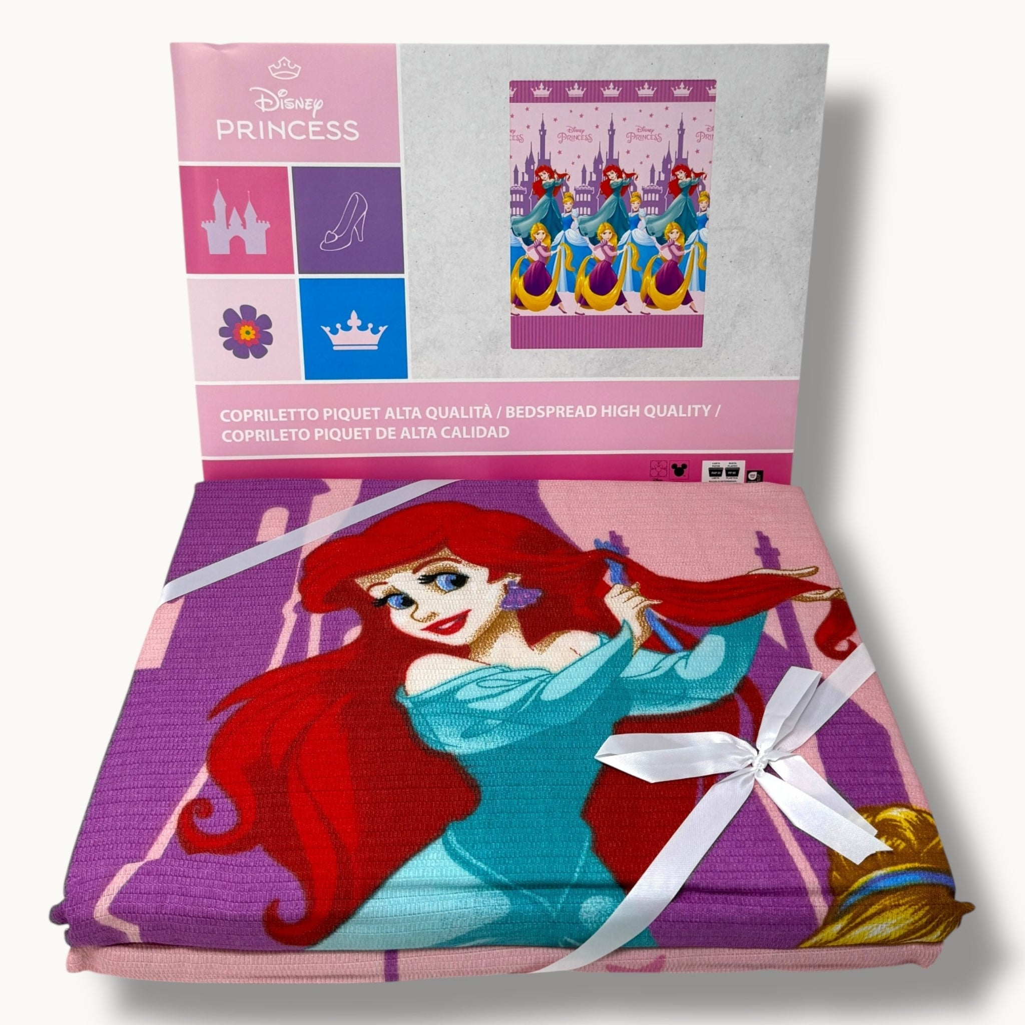 Disney Home  Copriletto Piquet 1 Posto In Puro Cotone Con Stampa Principesse Disney  Art. Je12911
