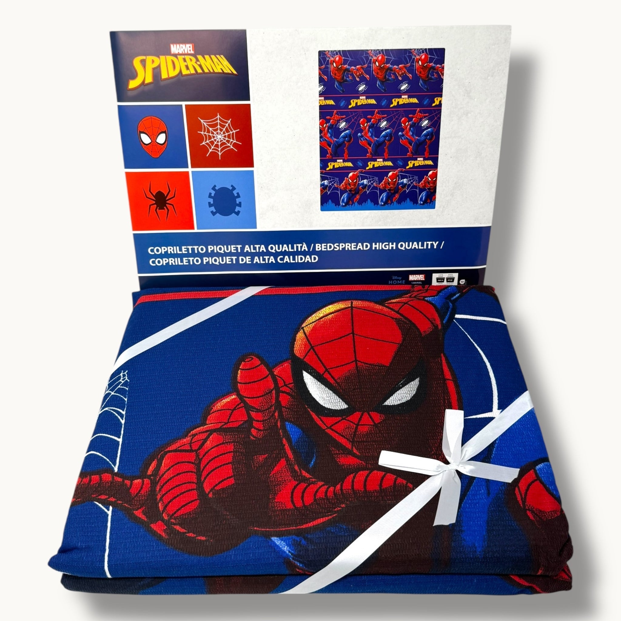 Disney Home Copriletto Piquet 1 Posto In Puro Cotone Con Stampa Spider-man Disney Art. Je12912