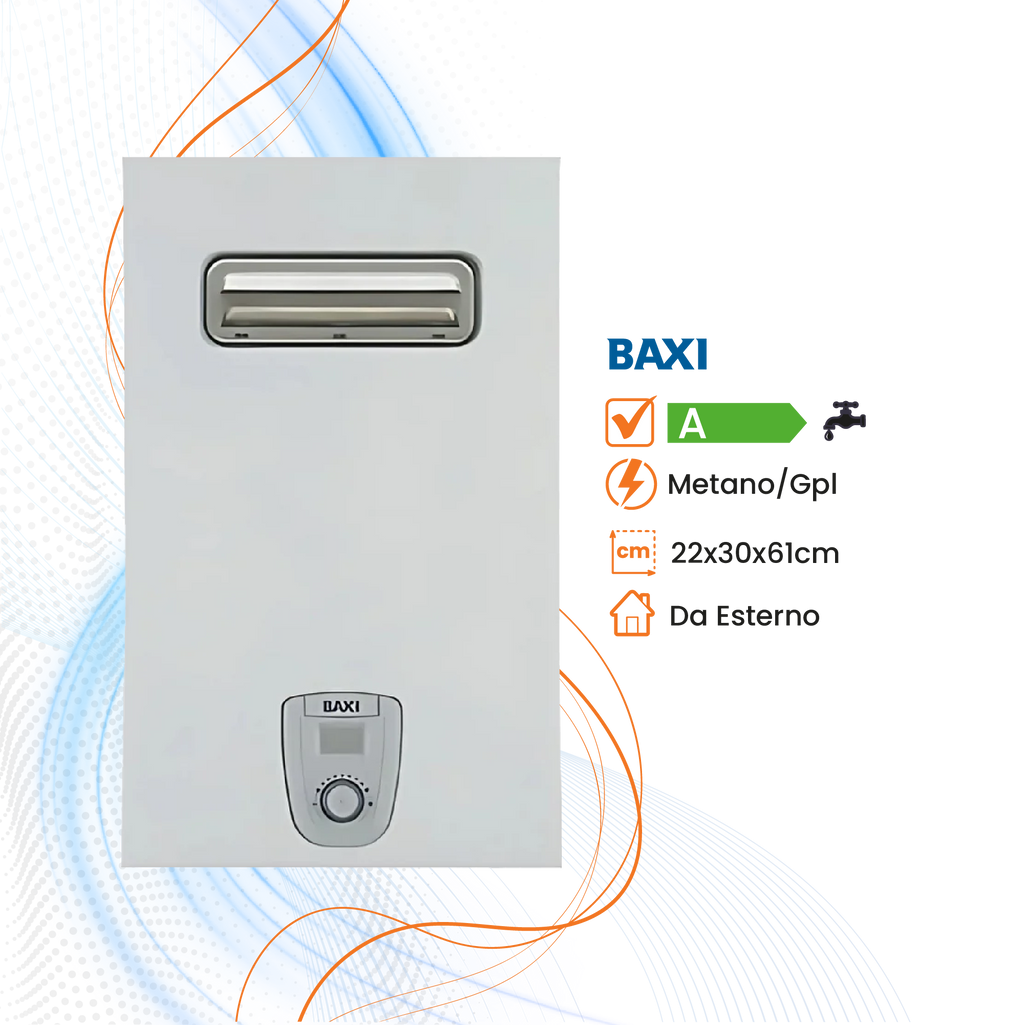 Scaldabagno Baxi AcquaPro Jet Blue Air Low Nox a Gas Camera Stagna - Da Esterno