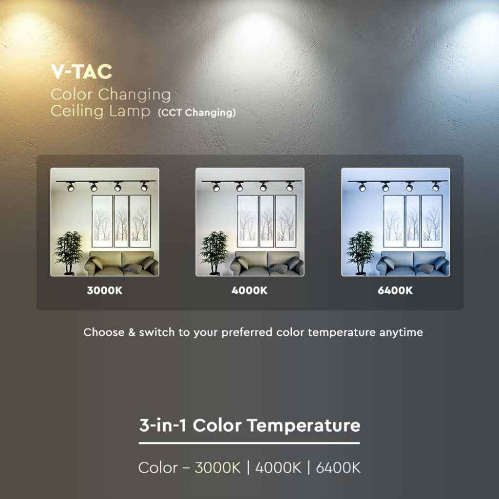 V-Tac Faretto LED Binario Trifase 30W CCT 3in1 Nero COB