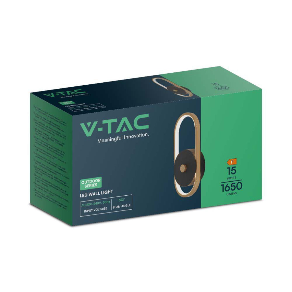 Lampada LED Muro 15W Nero/Ottone IP54 3000K V-TAC da Esterno