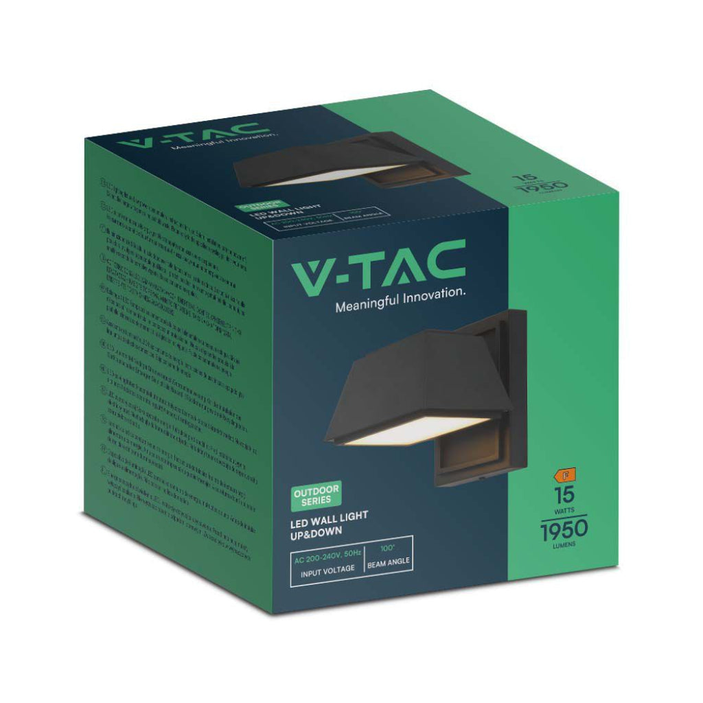 Lampada LED Muro 15W Doppio Fascio IP65 3000K Nero V-TAC