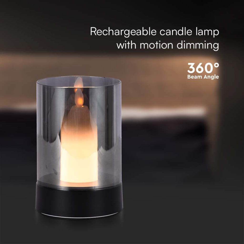 V-Tac Lampada LED da Tavolo 2W USB-C Candela Vetro Fumé 3000K