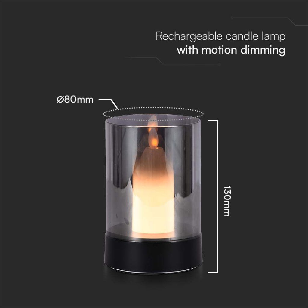 V-Tac Lampada LED da Tavolo 2W USB-C Candela Vetro Fumé 3000K