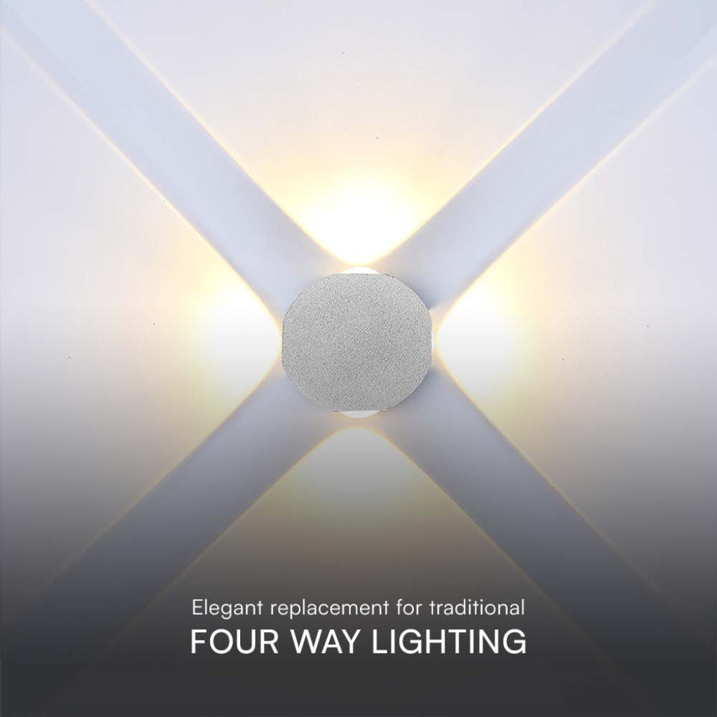 Applique LED 4W da Muro con 4 Fasci Luce 4000K IP54 Bianco
