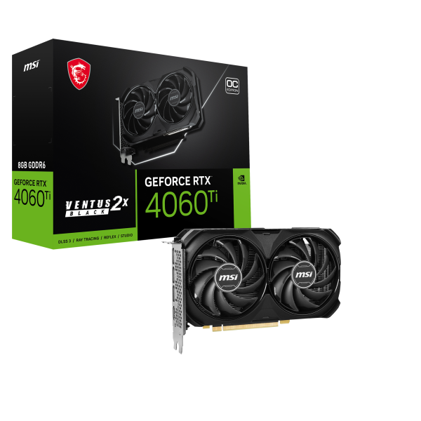MSI VENTUS GeForce RTX 4060 Ti 2X BLACK 8G OC NVIDIA 8 GB GDDR6 [RTX4060TIVENTUS2XBK8GOC]
