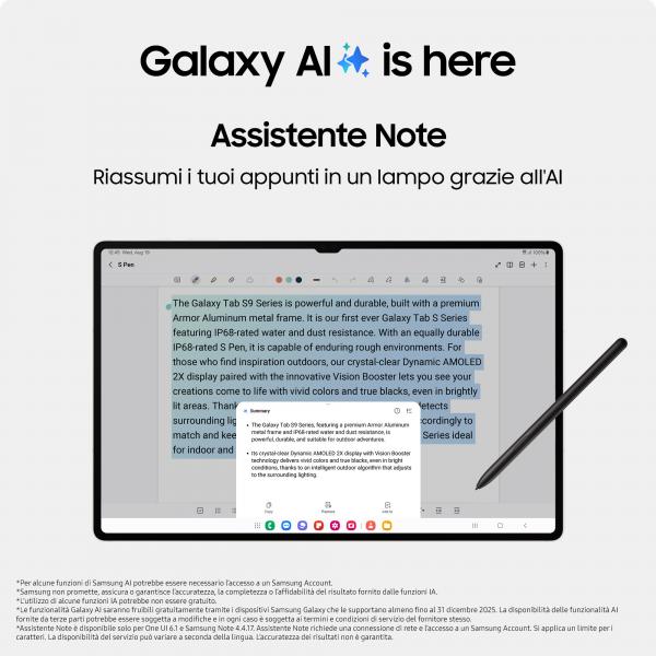 Samsung Galaxy Tab S9 Ultra Tablet AI Android 14.6 Pollici Dynamic AMOLED 2X Wi-Fi RAM 12 GB 256 GB Tablet Android 13 Graphite [SM-X910NZAAEUE]