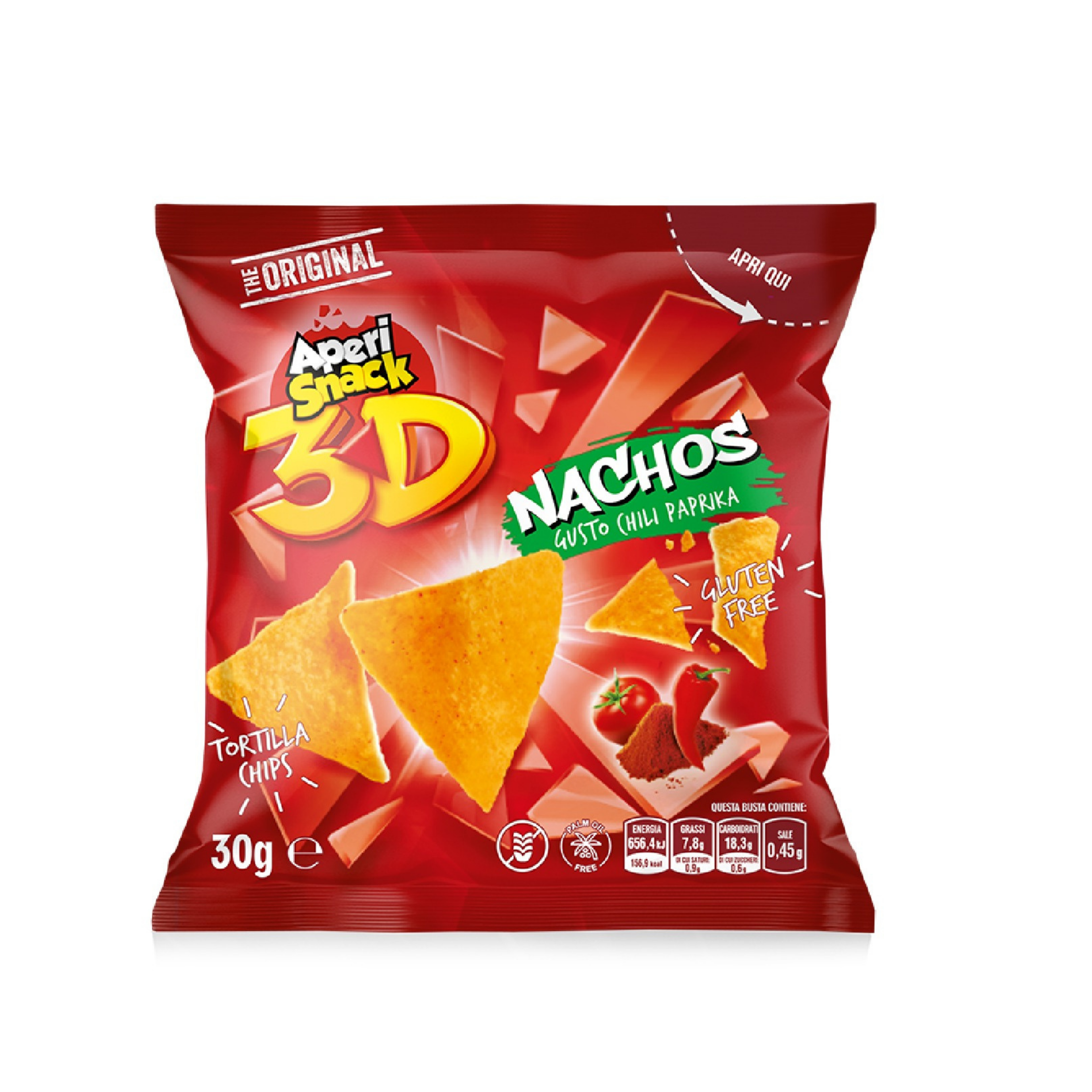 Aperi Snack 3D Nachos gusto Paprika 30gr - Confezione da 36 pezzi