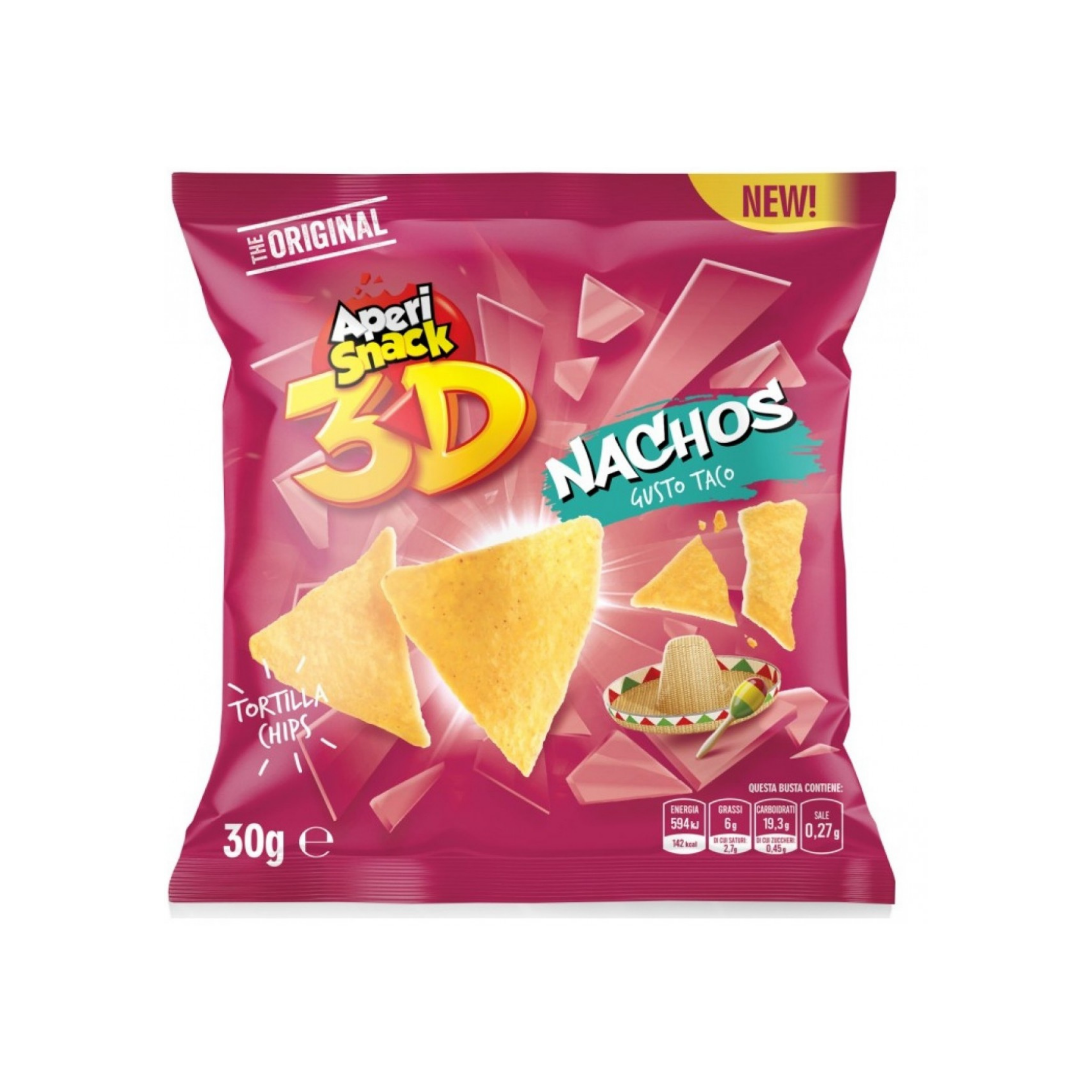 Aperi Snack 3D Nachos gusto Taco 30gr - Confezione da 36 pezzi