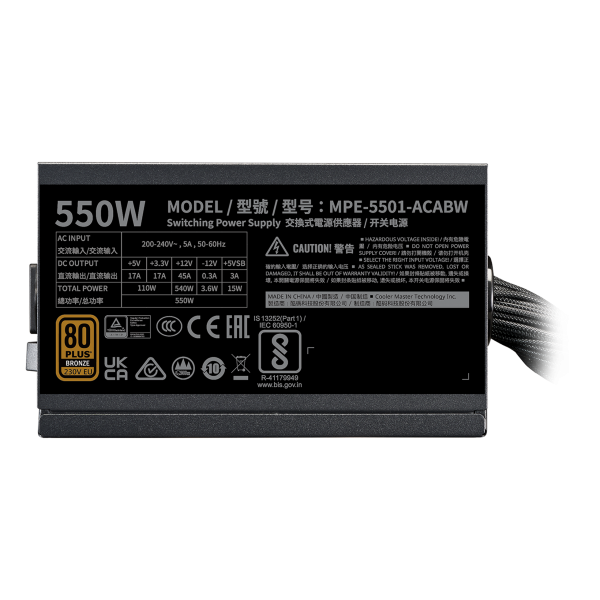 Cooler Master MWE Bronze 550 V3 230V alimentatore per computer 550 W 24-pin ATX ATX Nero [MPE-5501-ACABW-3BEU]