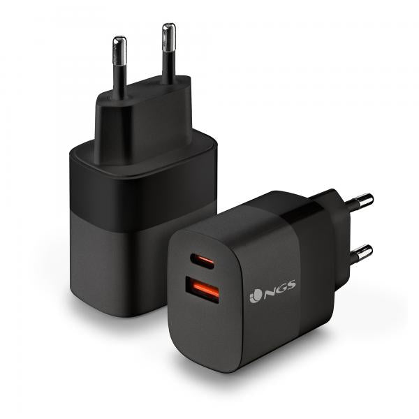 NGS CARICATORE DA PARETE ULTRAVELOCE DA 33W CON 2 PORTE: USB-C + USB-A, RICARICA SIMULTANEA [BUD 33W]