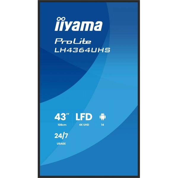 iiyama LH4364UHS-B1AG visualizzatore di messaggi Pannello piatto per segnaletica digitale 109,2 cm (43") LED Wi-Fi 500 cd/m 4K Ultra HD Nero Android 24/7 [LH4364UHS-B1AG]