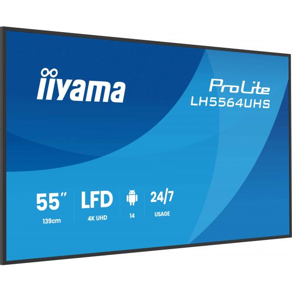 iiyama LH5564UHS-B1AG visualizzatore di messaggi Pannello piatto per segnaletica digitale 139,7 cm (55") Wi-Fi 500 cd/m 4K Ultra HD Nero Android 24/7 [LH5564UHS-B1AG]