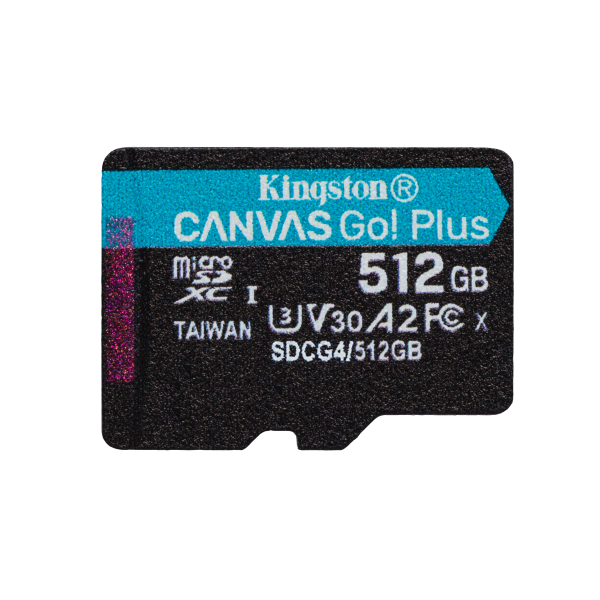 Kingston Technology Scheda microSDXC Canvas Go Plus Gen4 200MB/s A2 U3 V30 da 512 GB + adattatore [SDCG4/512GB]