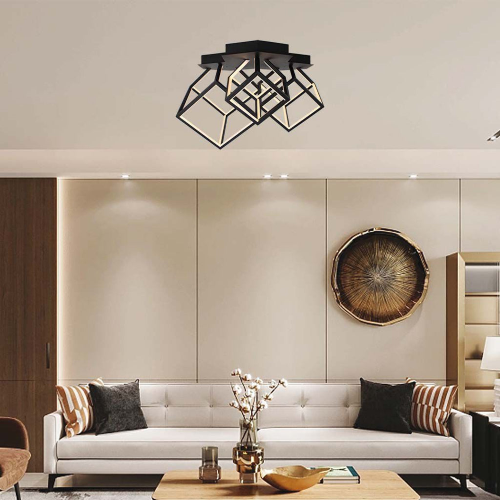 Lampadario LED a 3 Cubi 46W Nero 3000K – Design Moderno