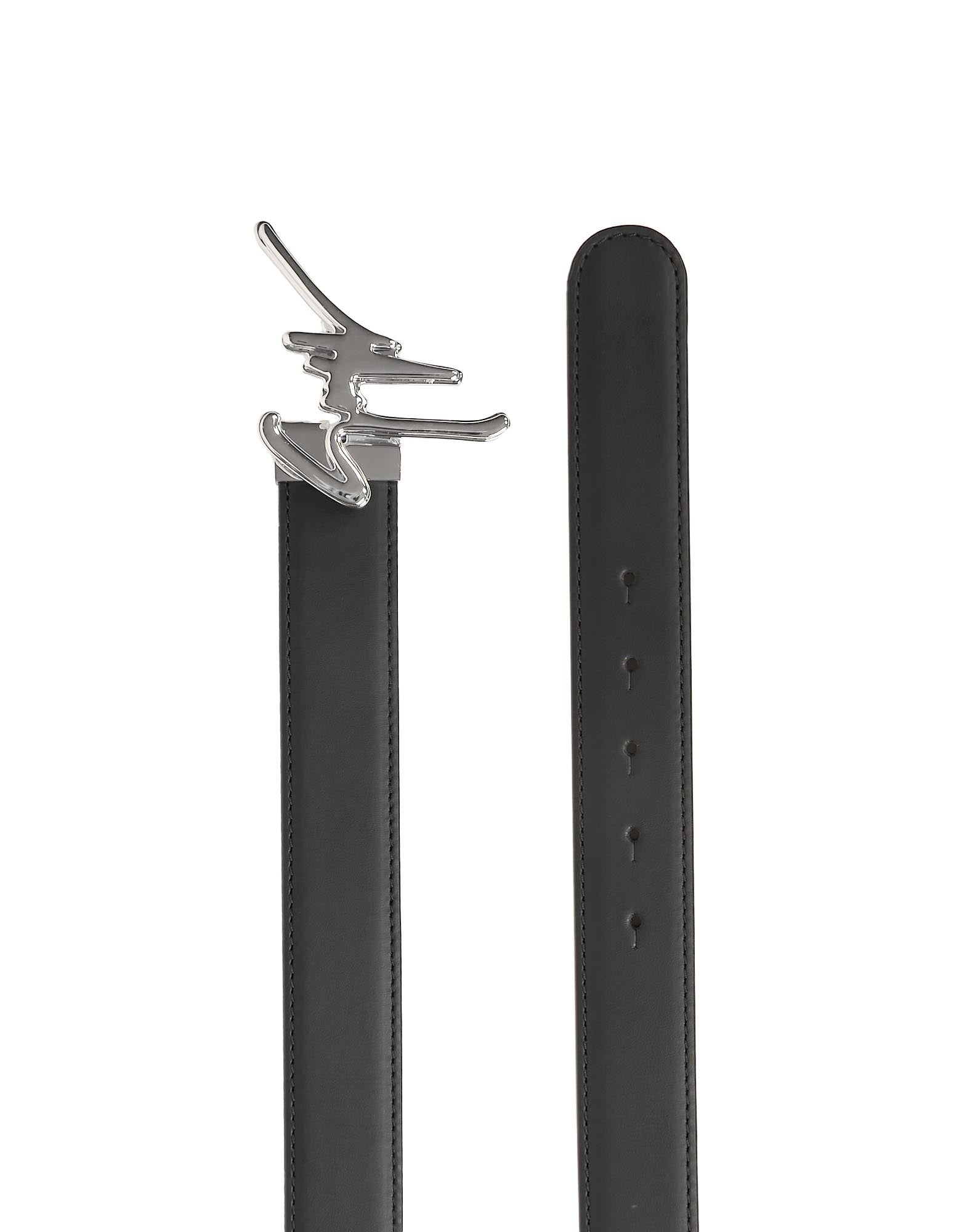 CINTURA NERA CON FIBBIA SIGNATURE ARGENTO