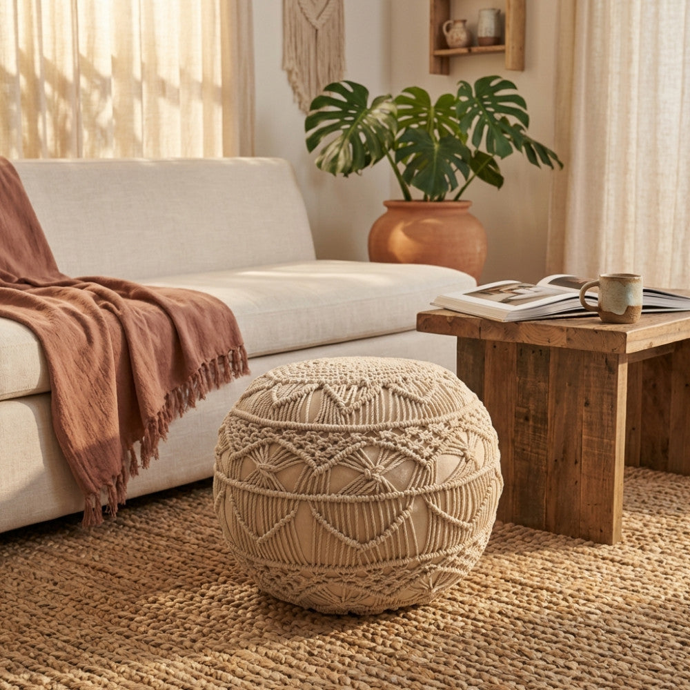 Pouf Bengasi: Quadrato, Bianco, Cotone, 45x45x45cm
