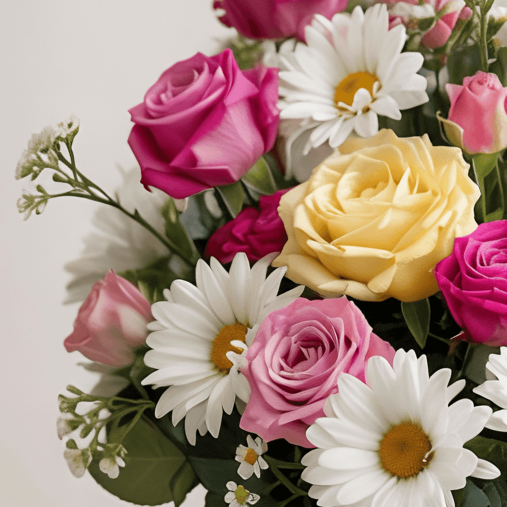 GIOIA FIORITA – Cesto Elegante con Rose Gialle, Rosse e Margherite